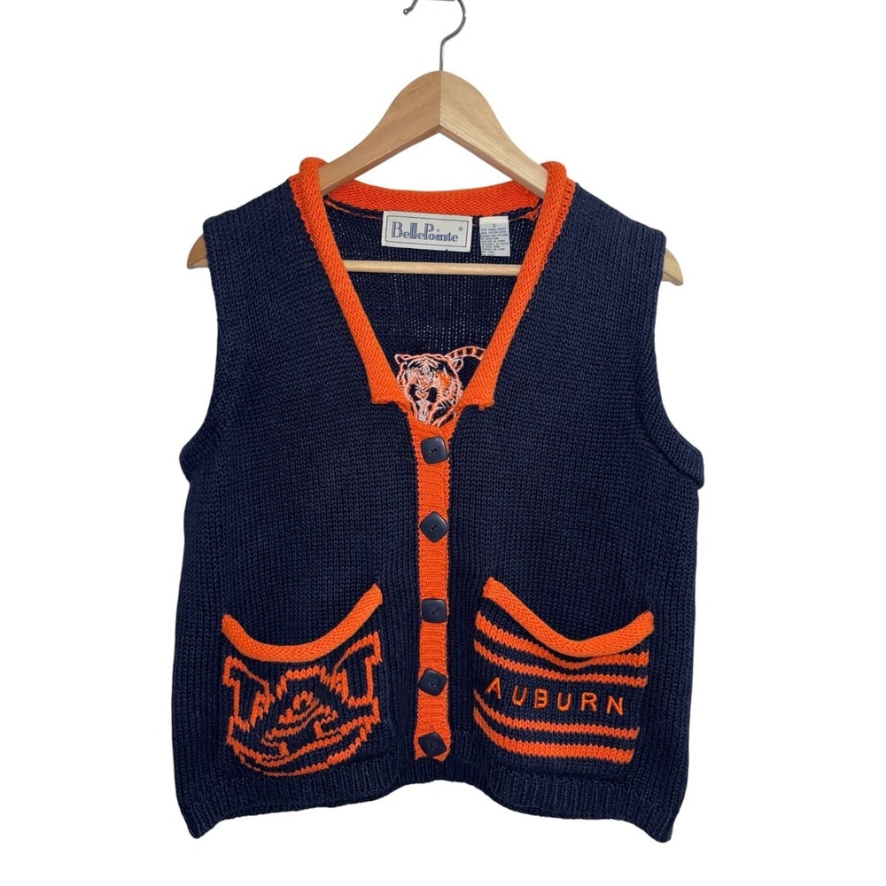VTG Bellepointe Women's S Auburn Tigers Knit Sweater Vest Navy Blue Orange 90s‎